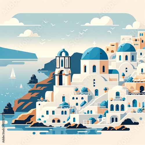 Santorini Scenic View Illustration