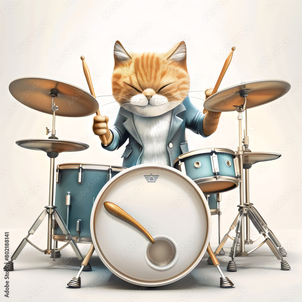 Fototapeta premium Rockin' Kitty Drummer Clipart