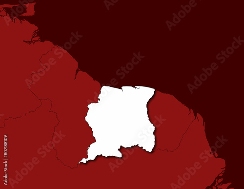 Suriname Border Map Red Theme