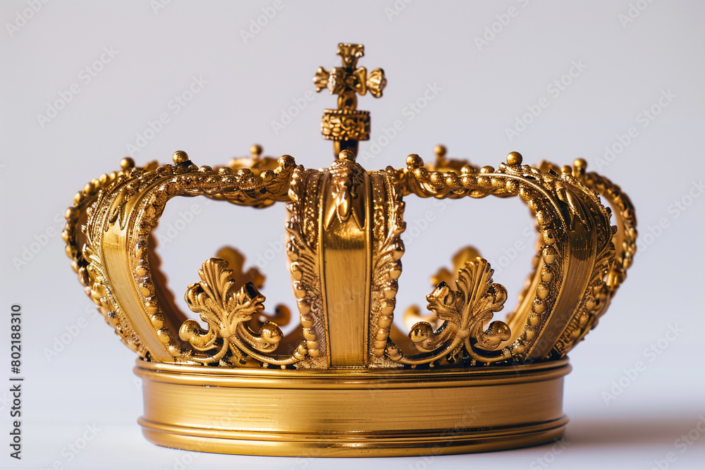 Radiant Majesty, Shimmering Golden Crown Commanding Admiration in White