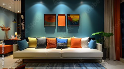 Chic Living Room Elevation: Sofa & Artistic Wall Decor