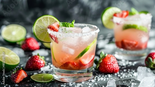 Glasses of lime and strawberry margarita cocktail