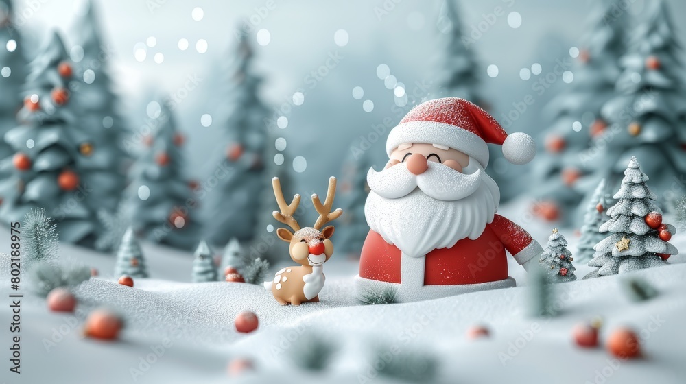 Santa Claus and Reindeer in a Christmas Scene. Generative AI