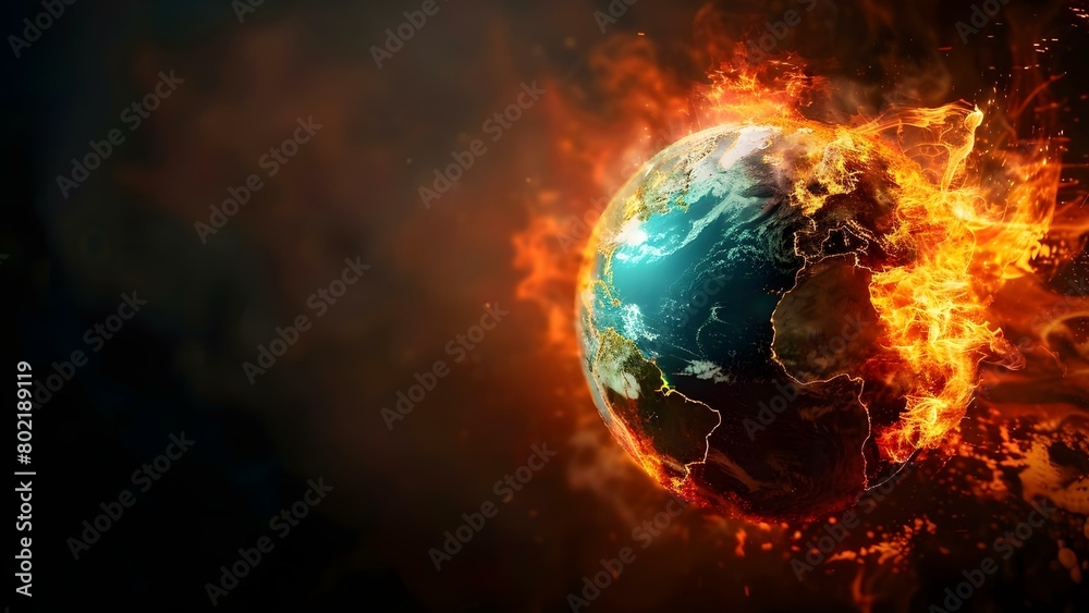 The Burning Globe: Illustrating Global Warming. Concept Climate Change, Ecological Crisis, Global Warming, Environmental Art, Impact on Nature