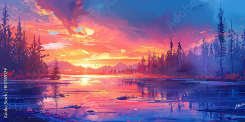 Explore the vibrant palette of a sunrise gradient scene, where lively colors dance with deeper tones, inviting viewers to immerse themselves in the richness of the visual narrative.