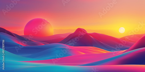 Explore the vibrant palette of a sunrise gradient scene, where lively colors blend with deeper tones, evoking a sense of depth and dimension in the visual composition.