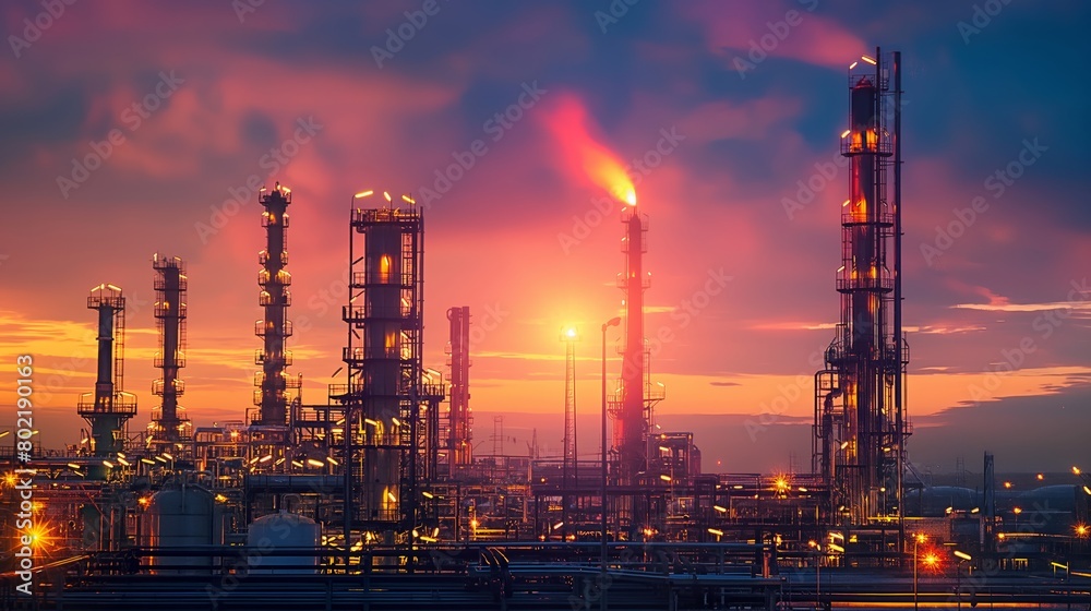 Oil Refinery Operations at Vibrant Sunset
