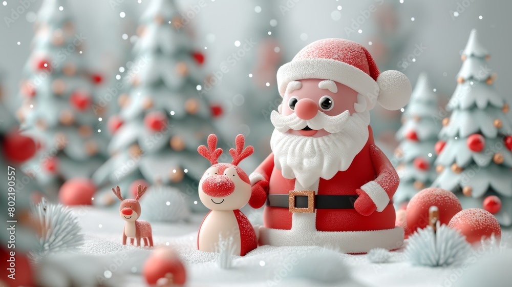 A Christmas Scene With Santa Claus and Reindeer. Generative AI