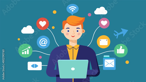 An entrepreneur with Tourette syndrome starts a social media consulting firm capitalizing on their ability to form strong connections and communicate. Vector illustration