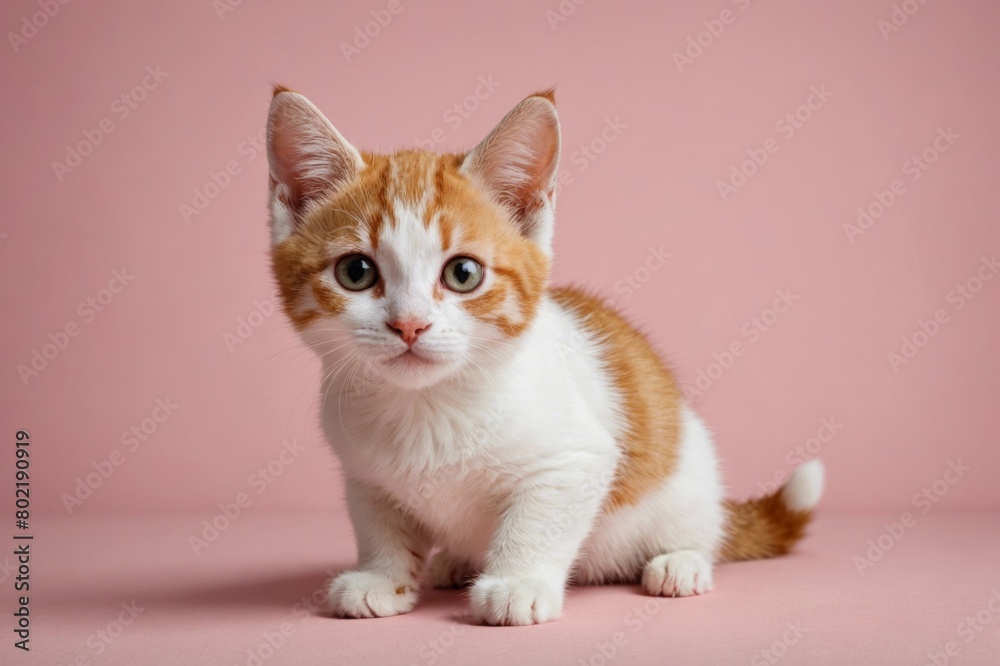 Japanese Bobtail kitten looking at camera, copy space. Studio shot. Japanese Bobtail kitten looking at camera, copy space. Studio shot.
