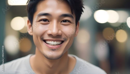 Portrait of a handsome Asian young man, male. close-up. smiling. 