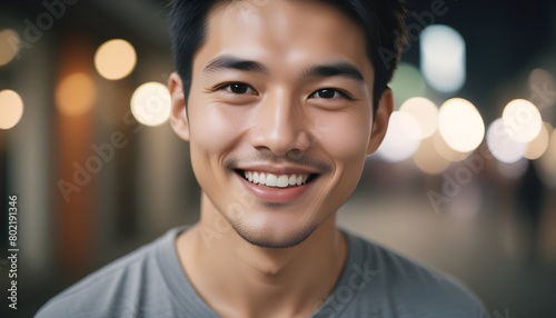 Portrait of a handsome Asian young man, male. close-up. smiling. 