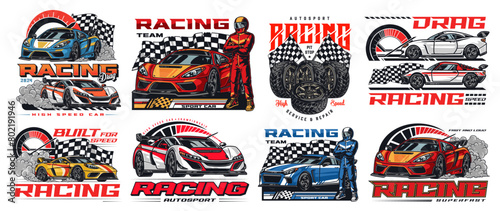 Racing team colorful set stickers