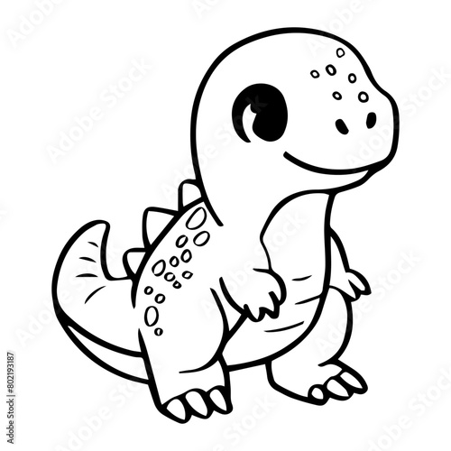 black and white drawing of a friendly-looking dinosaur 