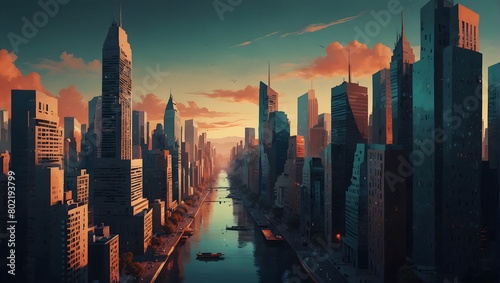 Surreal cityscape art poster, abstract urban modern concept art for print ai_generated © Haroon
