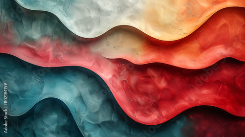 Flowing Abstract Waves in Blue, White, Orange, and Red with Soft Textured Gradient