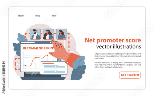Net promoter score concept. Analyzing customer reviews on a laptop.