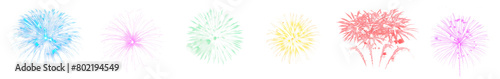 Celebration concept. Set of fireworks display show. Colorful multicolored explosion in the sky. Isolated transparent PNG. Various explosion of different dimensions and shapes. New year, 4th of July © Mr. PNG