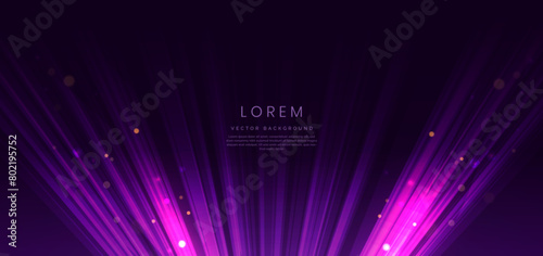 Abstract elegant purple light lines on dark background with lighting effect and sparkle.