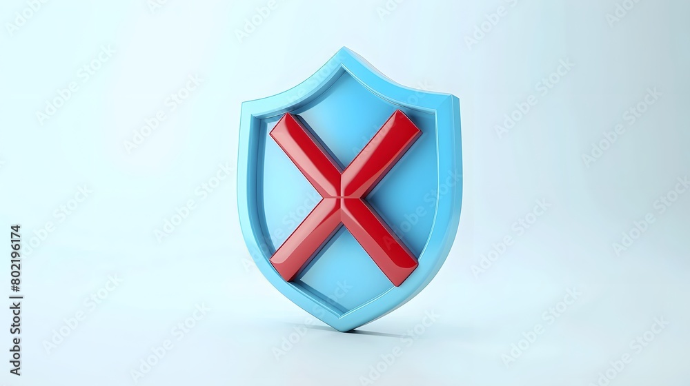 cartoon 3d Icon safety shield x mark perspective . Blue symbol security safety icon. Red X mark in minimalistic style. 3d vector illustration. white background cartoon 3d Icon safety shield x mark perspective . Blue symbol security safety icon. Red X mark in minimalistic style. 3d vector illustration. white background
