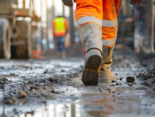 Close up of worker walking on construction area