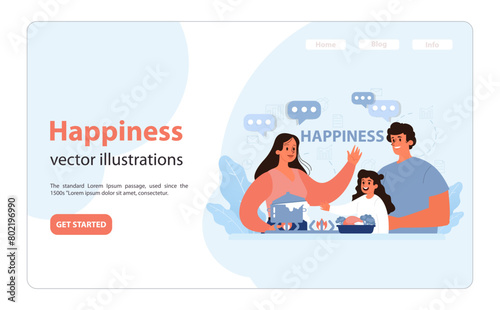 Family mealtime bliss. Flat vector illustration