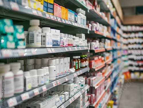 Shelves of medicine on a shelf in the store