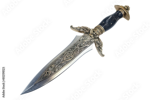 Old dagger knife isolated on transparent background.