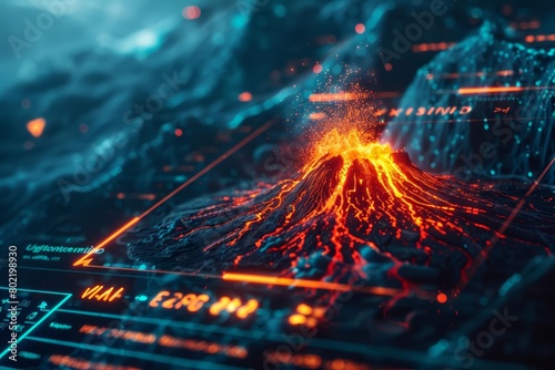 A close up cyber concept features scientists using AI to predict volcanic eruptions photo