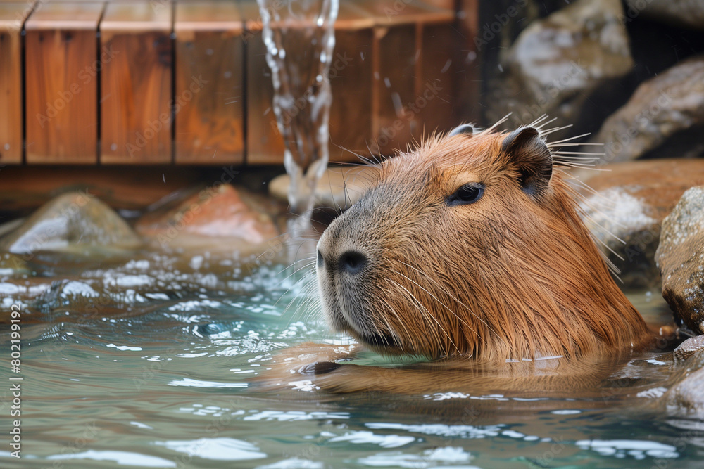 Relaxing capybara in the pool Relaxing capybara in the pool
