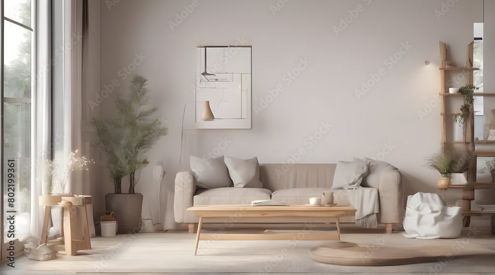 Minimalist modern living room interior background, living room mock up in scandinavian style. generative.ai