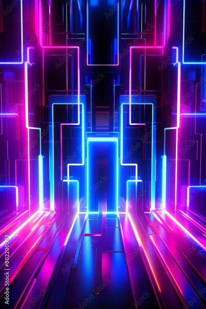 Vertical futuristic corridor illuminated by neon lights in blue and pink, emphasizing digital and cyber concepts
Concept: vertical, digital, neon, futuristic, cyber Vertical futuristic corridor illuminated by neon lights in blue and pink, emphasizing digital and cyber concepts
Concept: vertical, digital, neon, futuristic, cyber