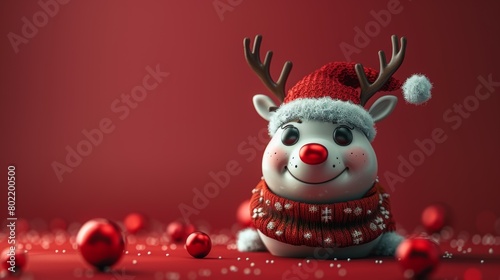 Reindeer Wearing Red and White Hat and Scarf. Generative AI