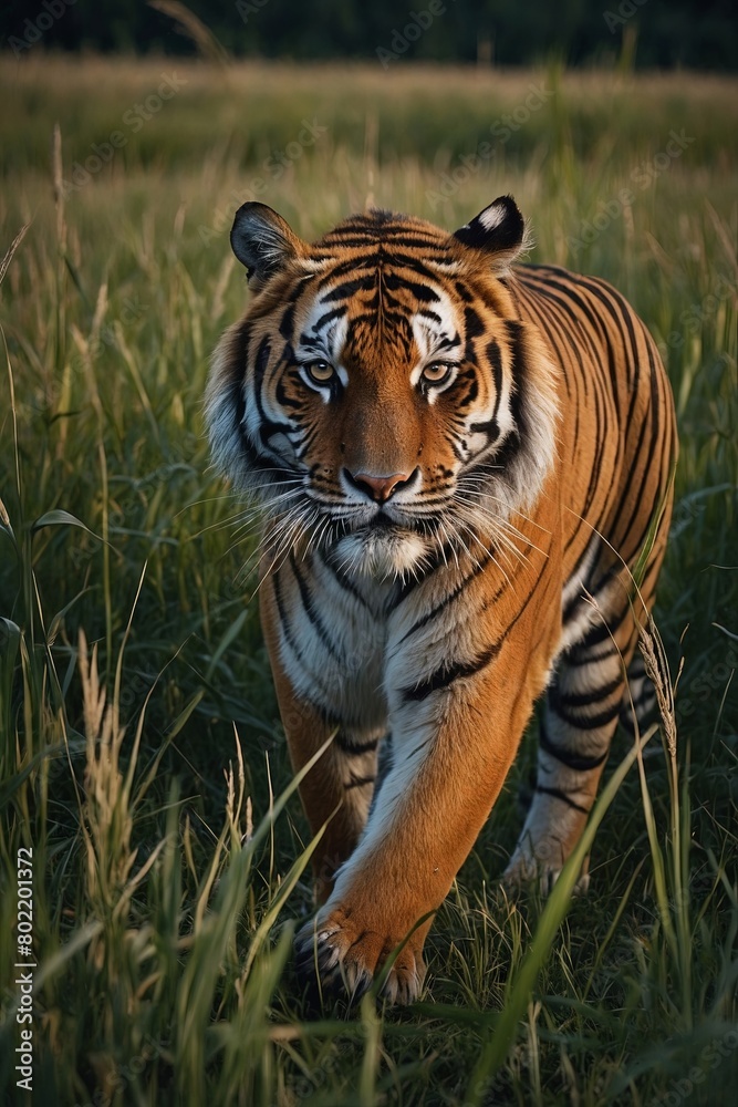 majestic tiger on the hunt for some prey in high grass, stock photo, background majestic tiger on the hunt for some prey in high grass, stock photo, background