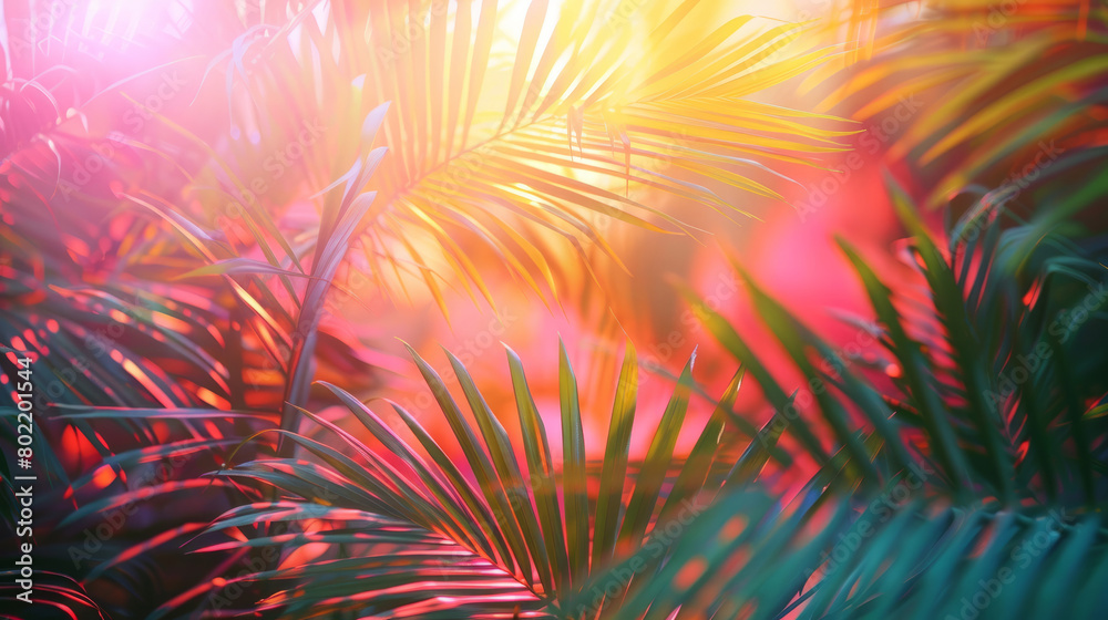 custom made wallpaper toronto digitalVibrant tropical palm leaves basking in a colorful sunset