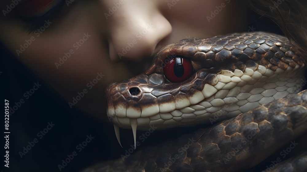 portrait of a person with a snake, Snake, Biting, nature, Danger portrait of a person with a snake, Snake, Biting, nature, Danger