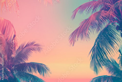 Tropical Sunset with Palm Tree Silhouettes and Vibrant Sky © standret