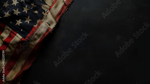 Aged American flag on a dark textured background