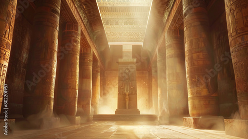 Sunlit ancient Egyptian temple with mystical ambiance photo