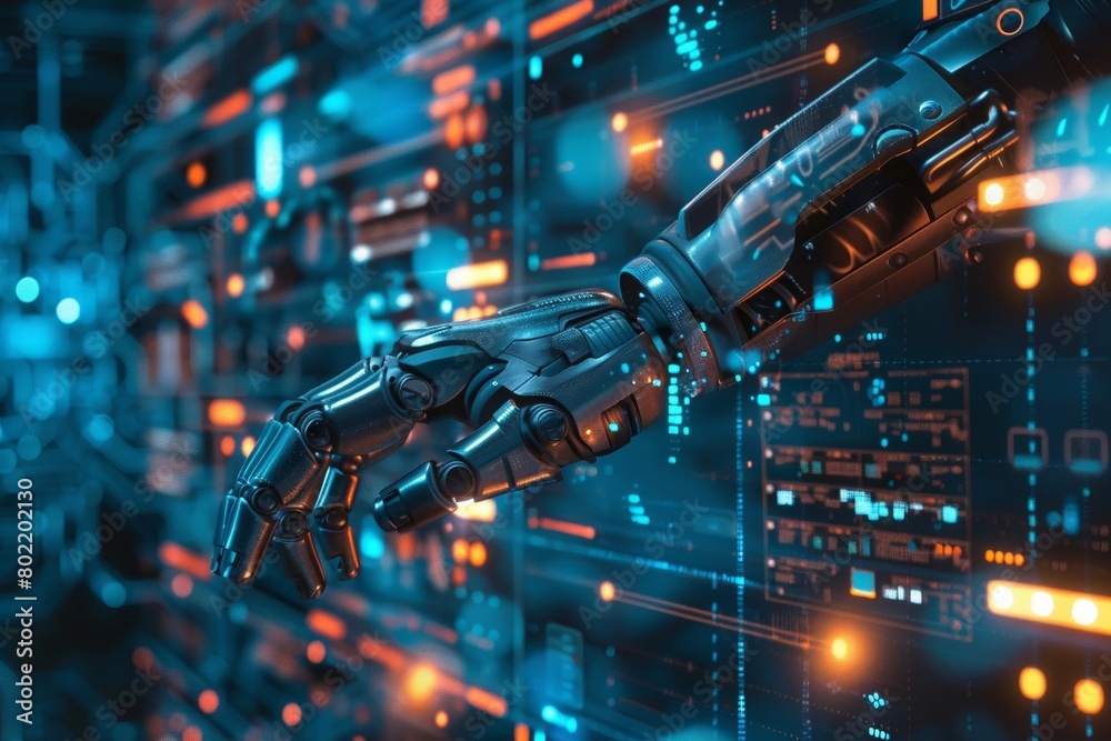 Futuristic Robotic Arm in a High-Tech Environment Futuristic Robotic Arm in a High-Tech Environment