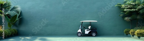 The image shows a golf cart on a green fairway. The cart is in the center of the image.