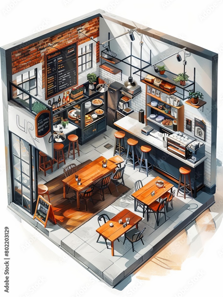 Stylish Urban Cafe Interior Design Illustration