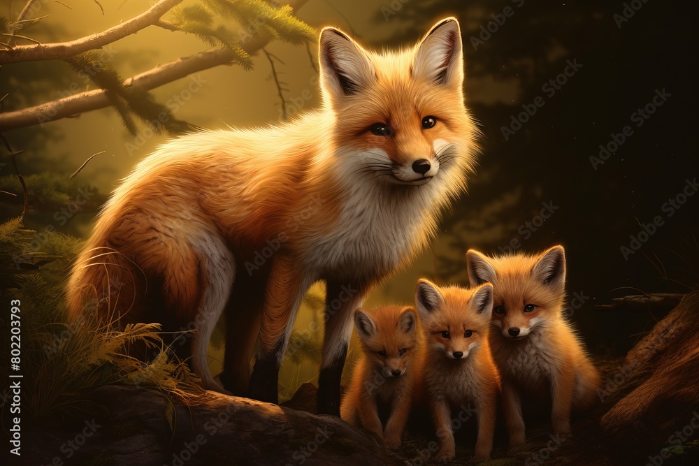 Picture of a bear family in a forest. AI generated image. Picture of a bear family in a forest. AI generated image.