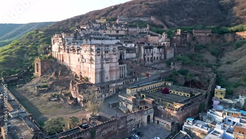 Bundi city, Taragarh Fort from drone, India from the air photo