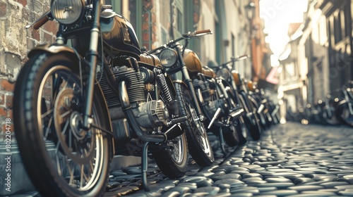 The banner background for a vintage motorcycle rally shows classic bikes lined up on a historic street