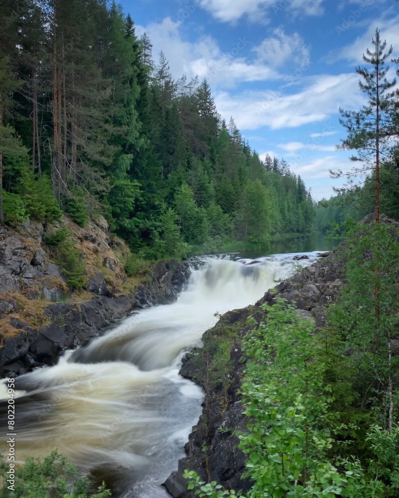 Kivach waterfall in the forest of Karelia, Russia, June 2019 Kivach waterfall in the forest of Karelia, Russia, June 2019