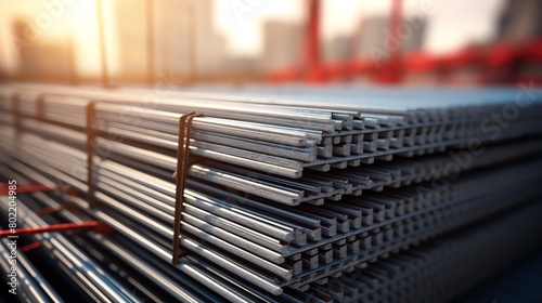 A stack of steel beams at a construction site. © Ps_Studio21