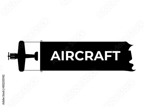 The emblem of a propeller-driven old world war airplane carrying a banner with the words airplane. Plane sign