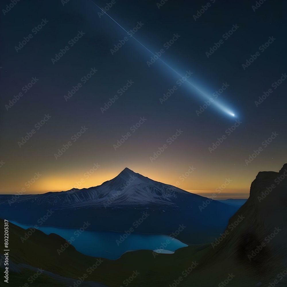 Naklejka premium Halley's Comet over a Mountain