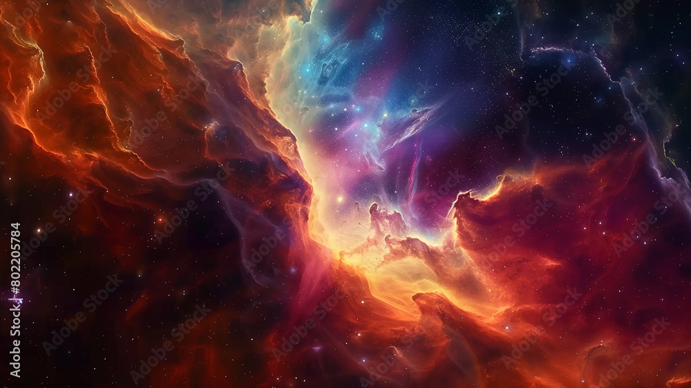 A vast nebula with swirling colors and glowing gas formations, showcasing the beauty of space A vast nebula with swirling colors and glowing gas formations, showcasing the beauty of space